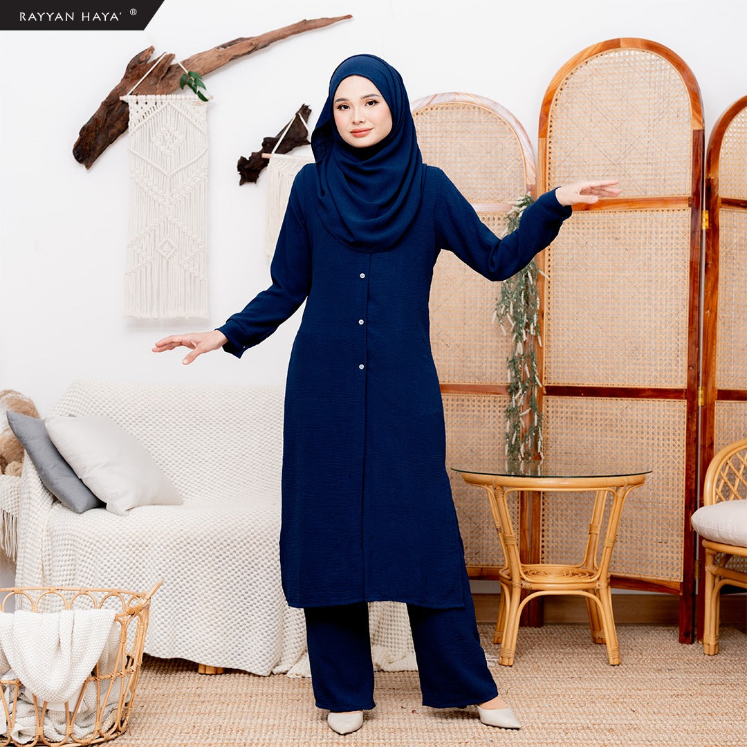 Airin Long Set (Navy Blue) with Matching Shawl – Rayyan Haya'