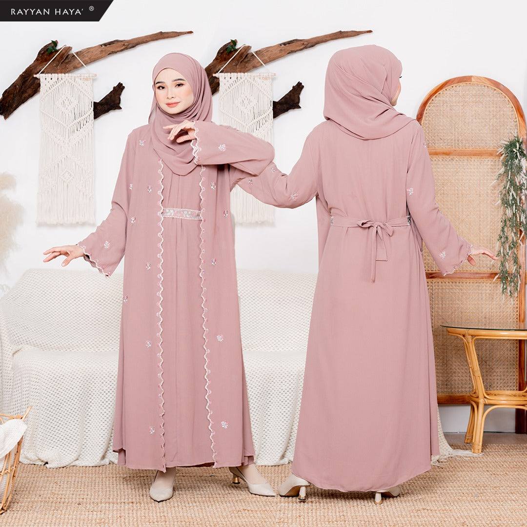 Trisya Abaya 2.0 (Dusty Rose) with Matching Shawl – Rayyan Haya'