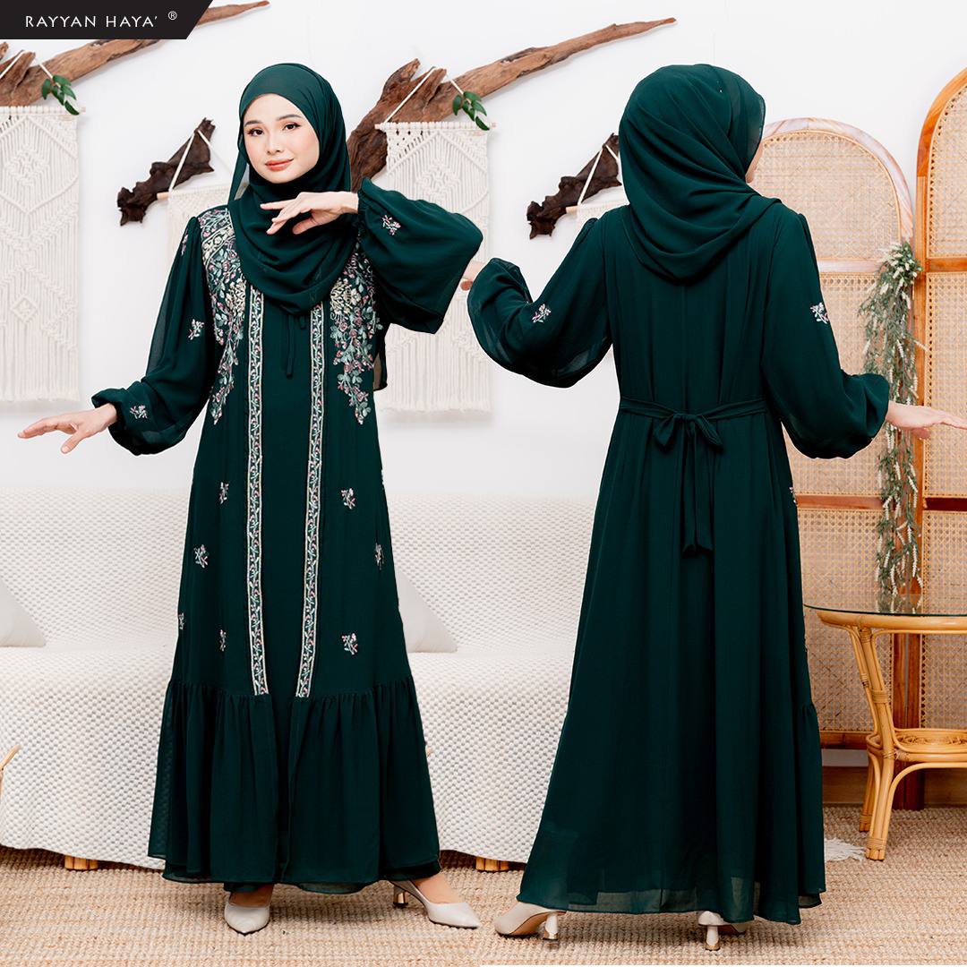 Khalisya Abaya (Emerald Green) with Matching Shawl – Rayyan Haya'